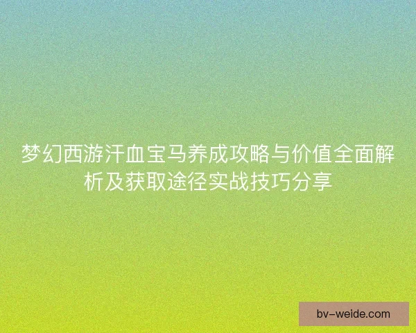 梦幻西游汗血宝马养成攻略与价值全面解析及获取途径实战技巧分享